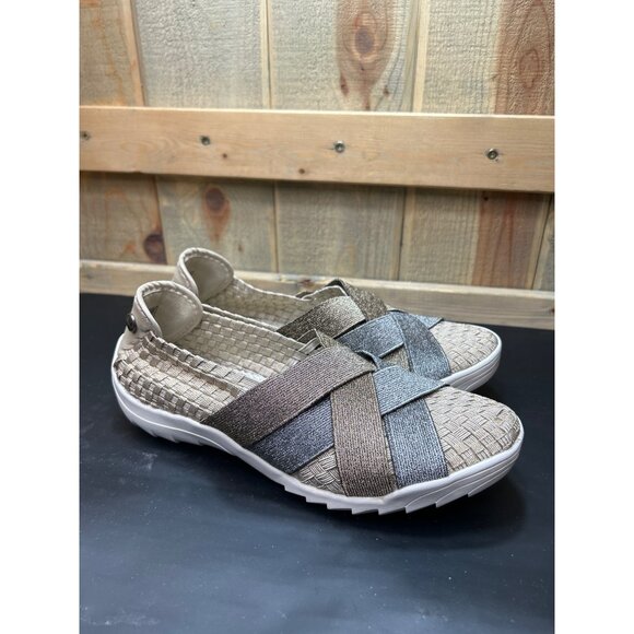Womens Bernie Mev Slip-On Elastic Woven Shoes Size 9 EU 40 in Tan Gold Metallic - Picture 1 of 7